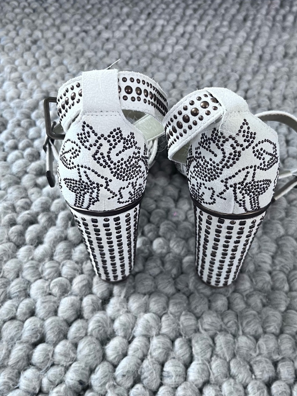 Joyfolie White Studded Open-Toe Ankle Strap Heels - Picture 2 of 4